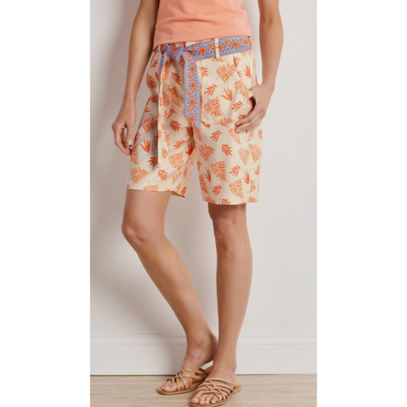 Soft Surroundings Shorts Womens 29 Linen High Rise 42x7.5 Leaf Tie Cruise NWT - Picture 1 of 6